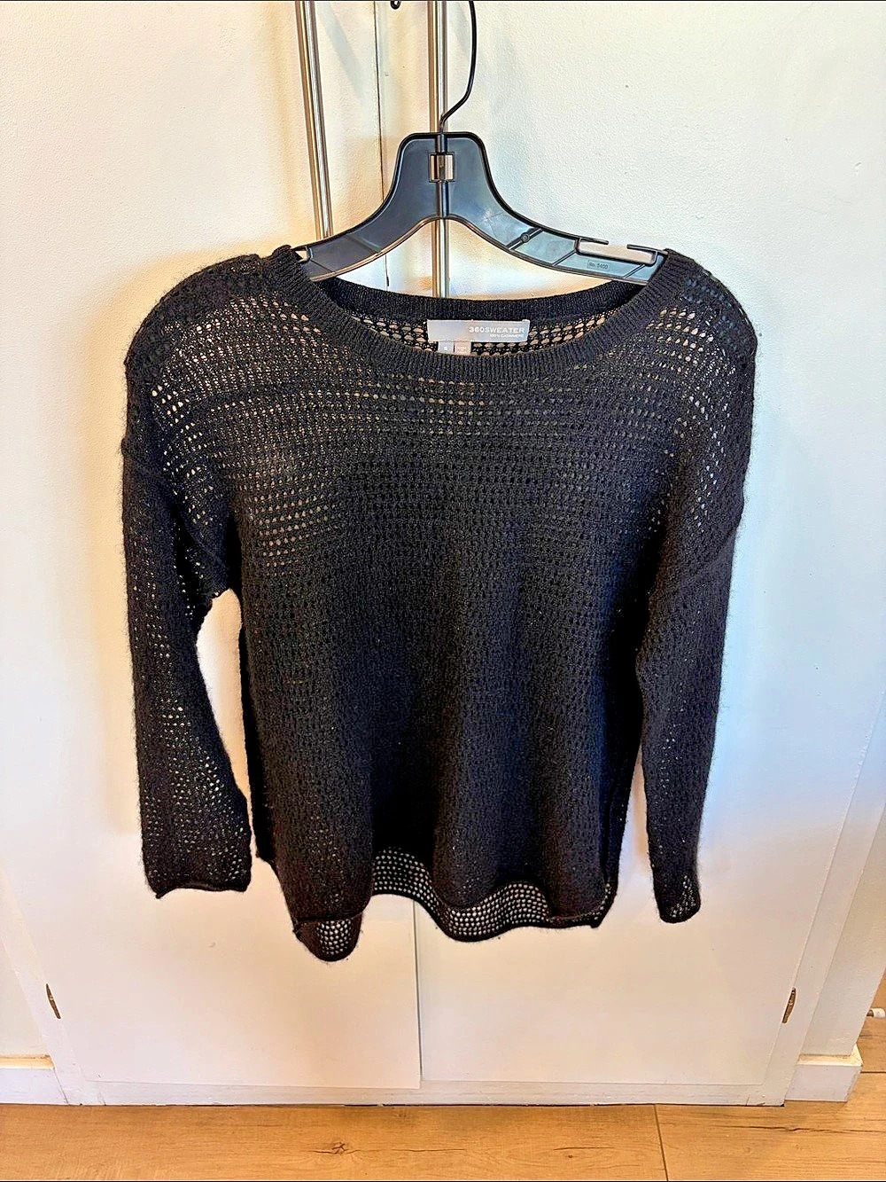 360SWATER Cashmere Open Knit Crewneck Black Size Small